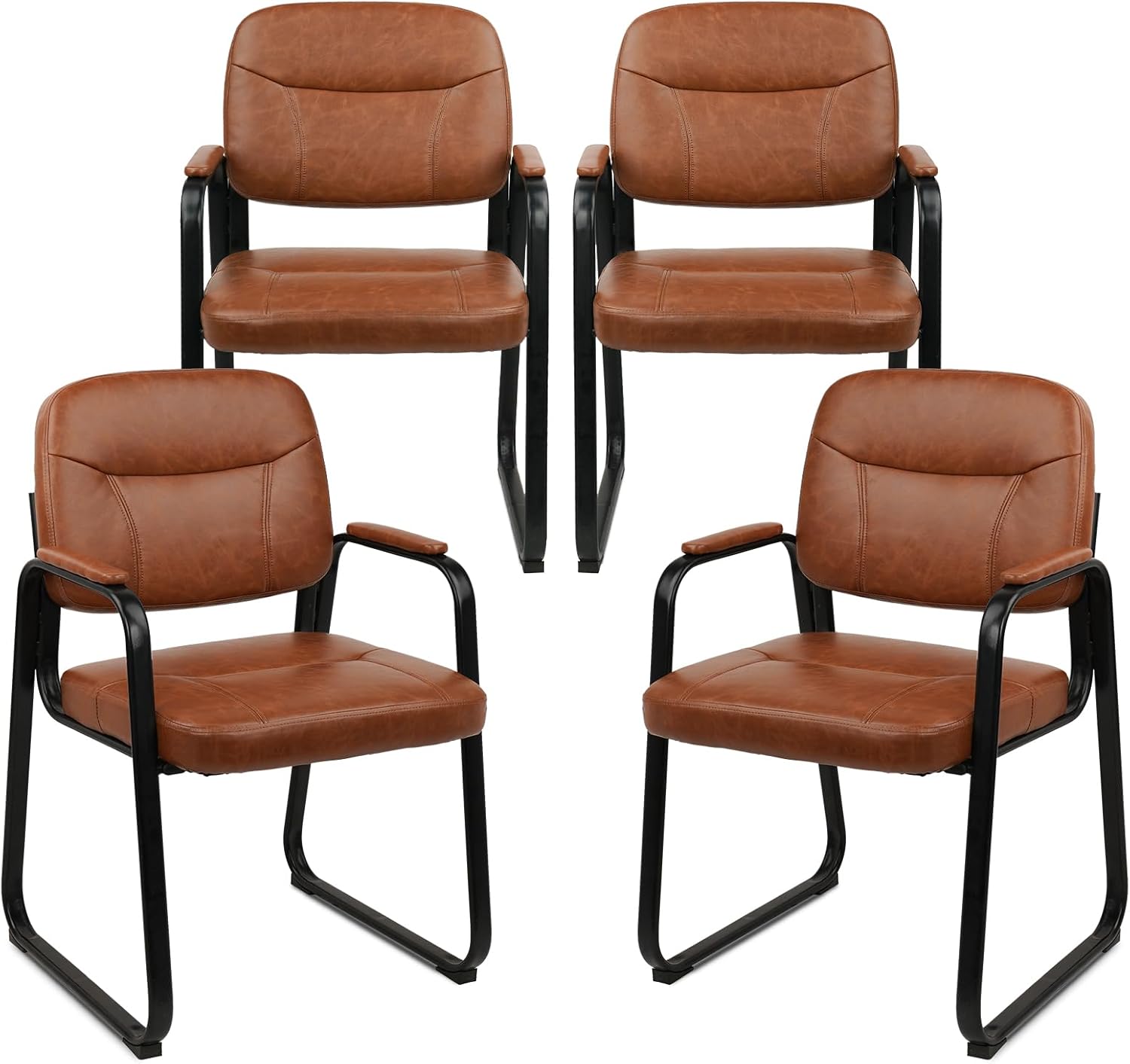 CLATINA Brown Reception Chairs - Leather Guest Chairs (4