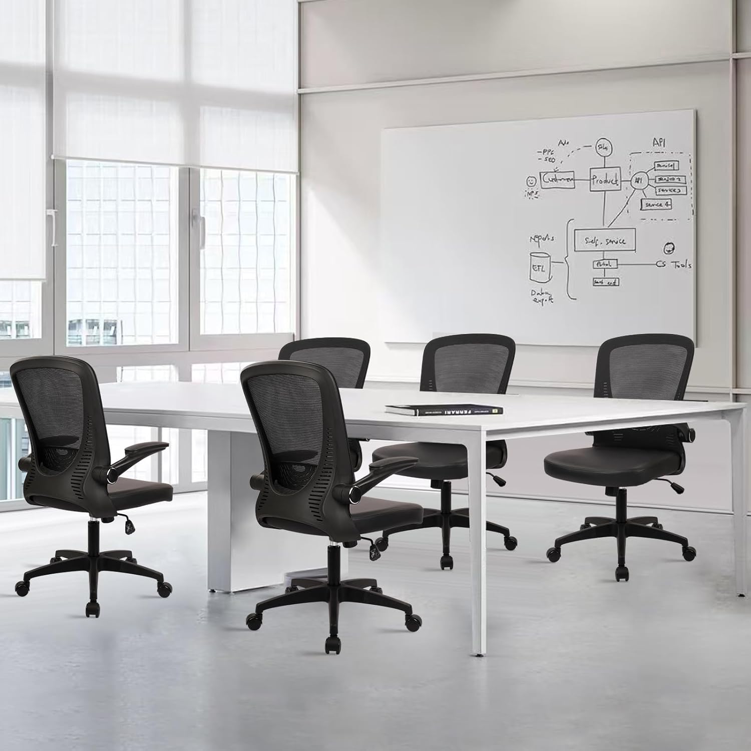 CLATINA Ergonomic Mesh Office Chairs with PU Leather Seat