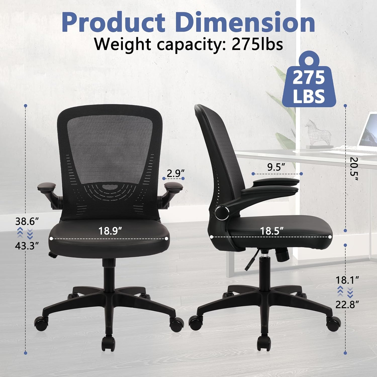 CLATINA Ergonomic Mesh Office Chairs with PU Leather Seat