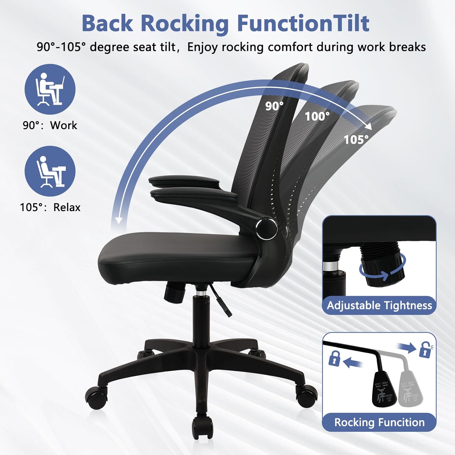 CLATINA Ergonomic Mesh Office Chairs with PU Leather Seat