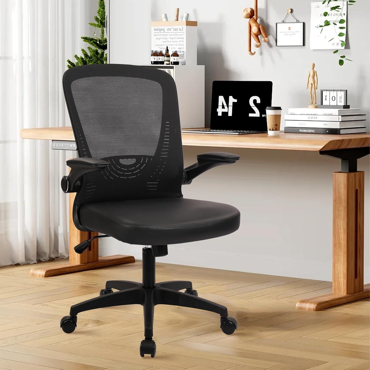 CLATINA Ergonomic Mesh Office Chairs with PU Leather Seat
