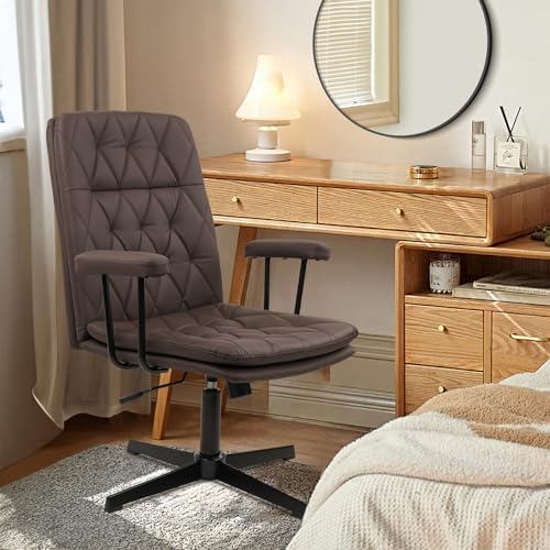 CLATINA Leather Cross-Legged Office Chair No Wheels with