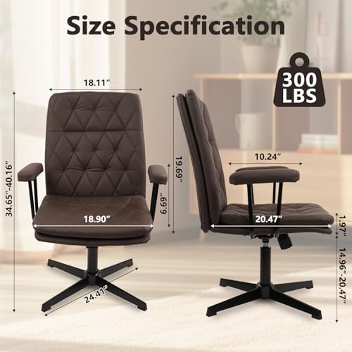 CLATINA Leather Cross-Legged Office Chair No Wheels with
