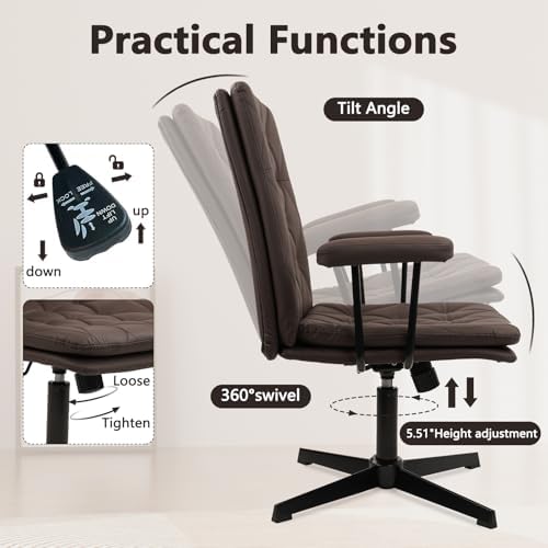 CLATINA Leather Cross-Legged Office Chair No Wheels with