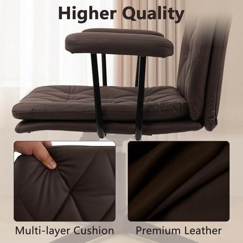 CLATINA Leather Cross-Legged Office Chair No Wheels with