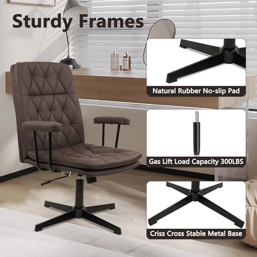 CLATINA Leather Cross-Legged Office Chair No Wheels with