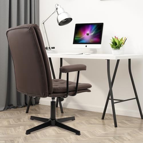 CLATINA Leather Cross-Legged Office Chair No Wheels with