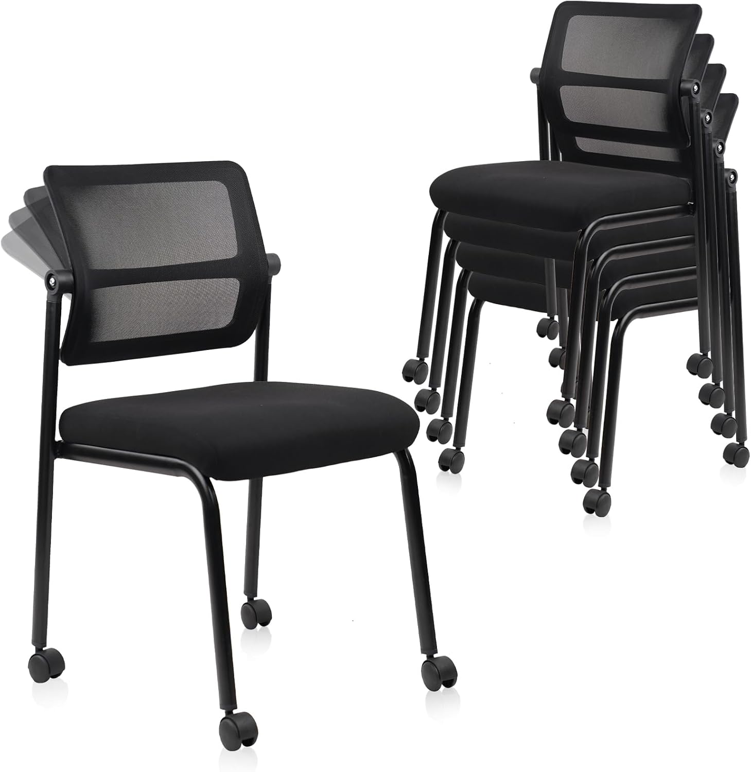 CLATINA Stackable Mesh Office Guest Chairs with Wheels, 4